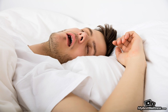 Sleeping on stomach: a man sleeping on his back, snoring. Sleeping on stomach: a man sleeping on his back, snoring.